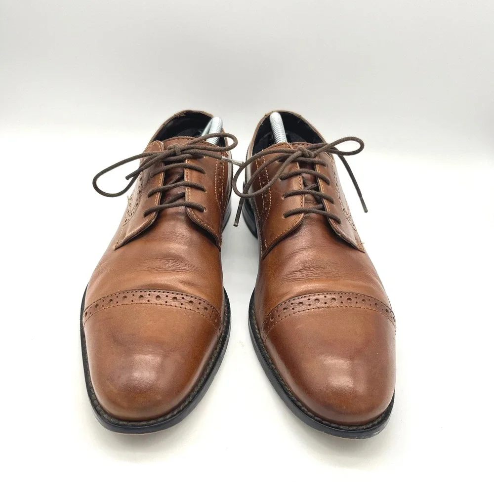 Stacy Adams Mens Brown Leather Cap Toe Oxford Dress Shoes Size 9.5 M 24858‎